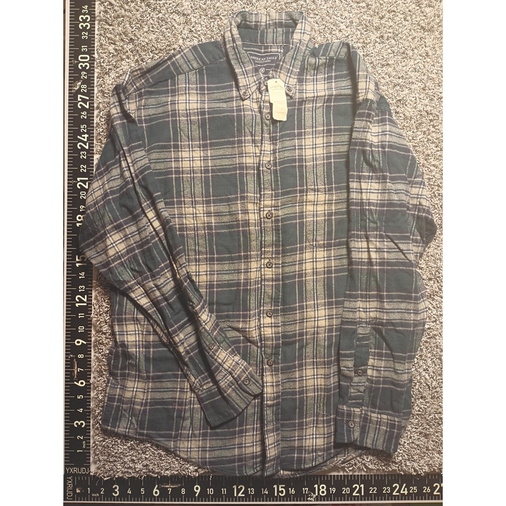 American Eagle Outfitters Mens Large Green Tan Plaid Cotton Flannel Shirt NWT
